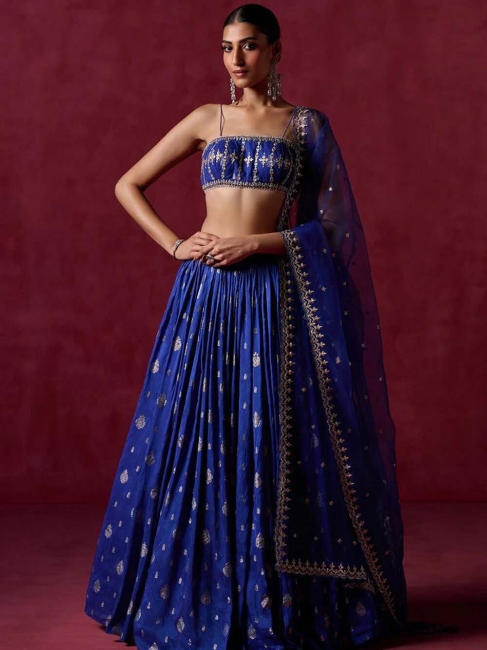 Lashkaraa Royal Blue Embroidered Brocade Lehenga